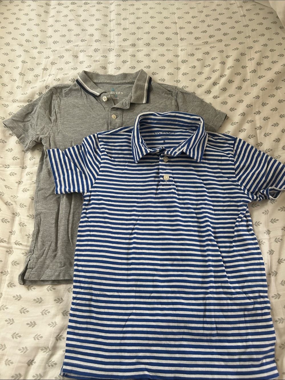 Crewcuts Blue & White Striped Polo with Gray Crewcuts Solid Polo